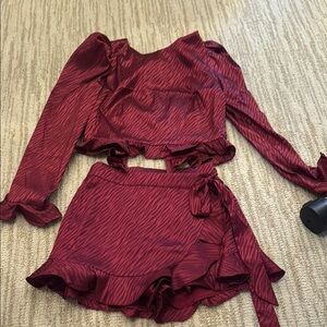 DO+BE Red Ruffled Wrap Skirt Set